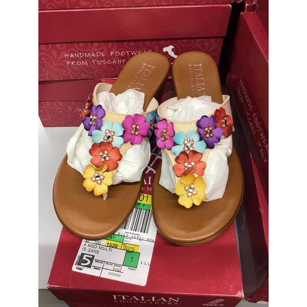 Italian shoemakers brand handmade 2” wedge sandals size 8 multi floral gems